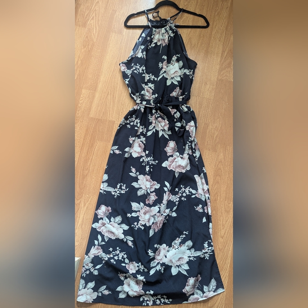 SHEIN Pink Blue and White Halter Maxi Dress